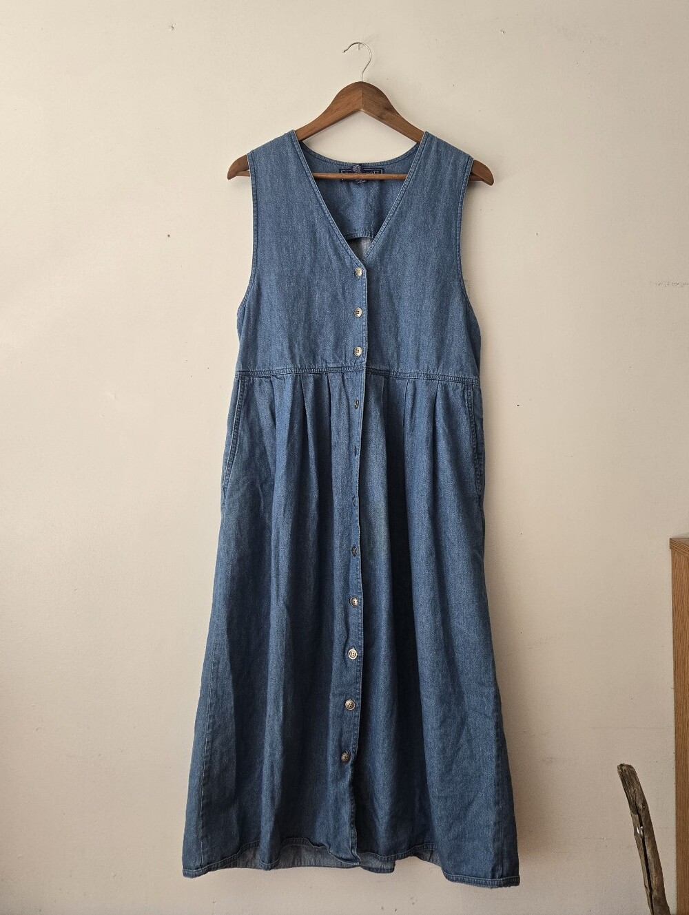 Vintage Button-Front Denim Midi Dress